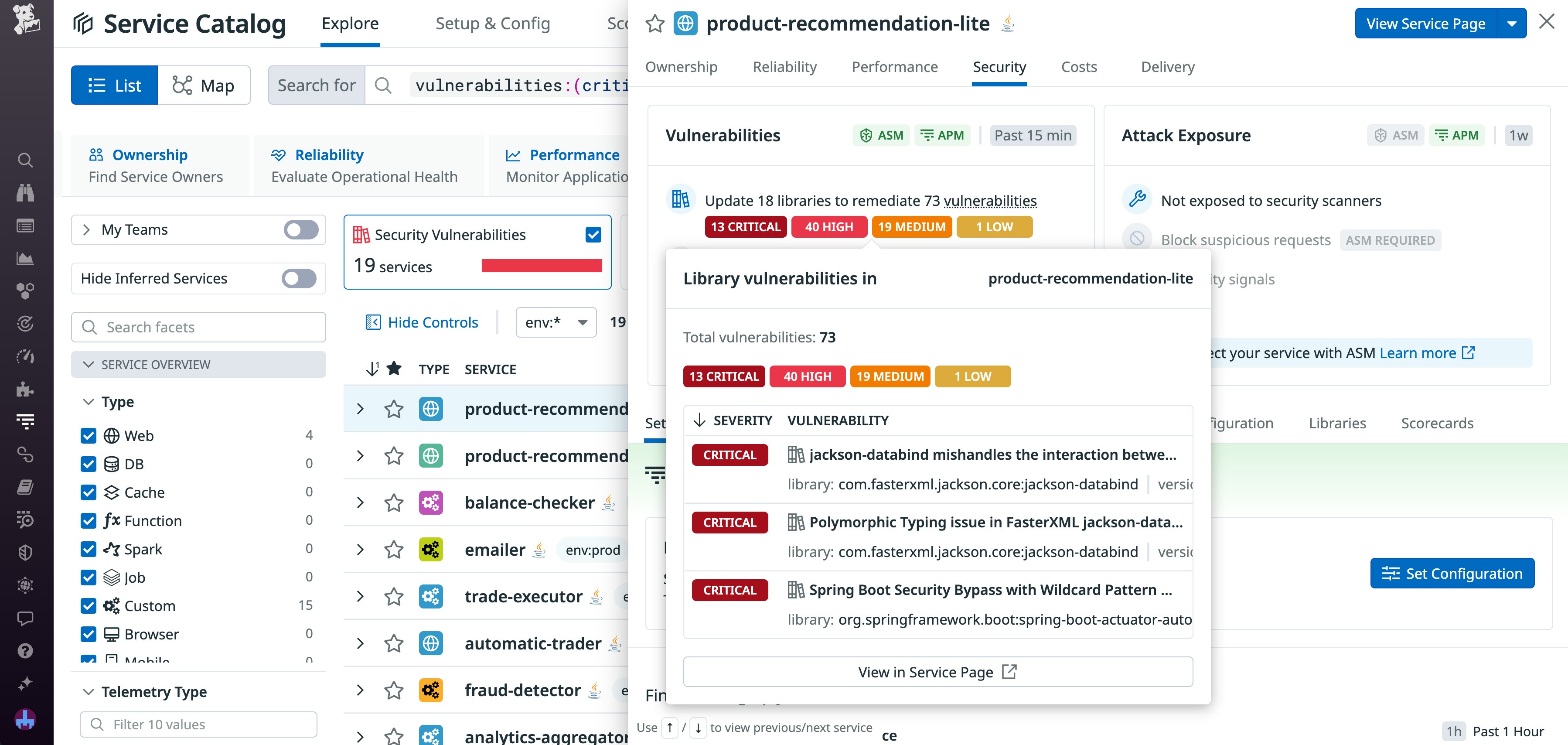 A list of vulnerabilities in a service within Service Catalog. A list of vulnerabilities in a service within Service Catalog.